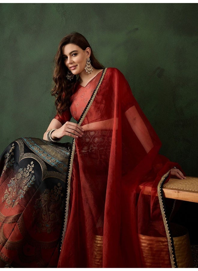 AKS Rust & Black Jacquard lehenga Choli  - Image 1