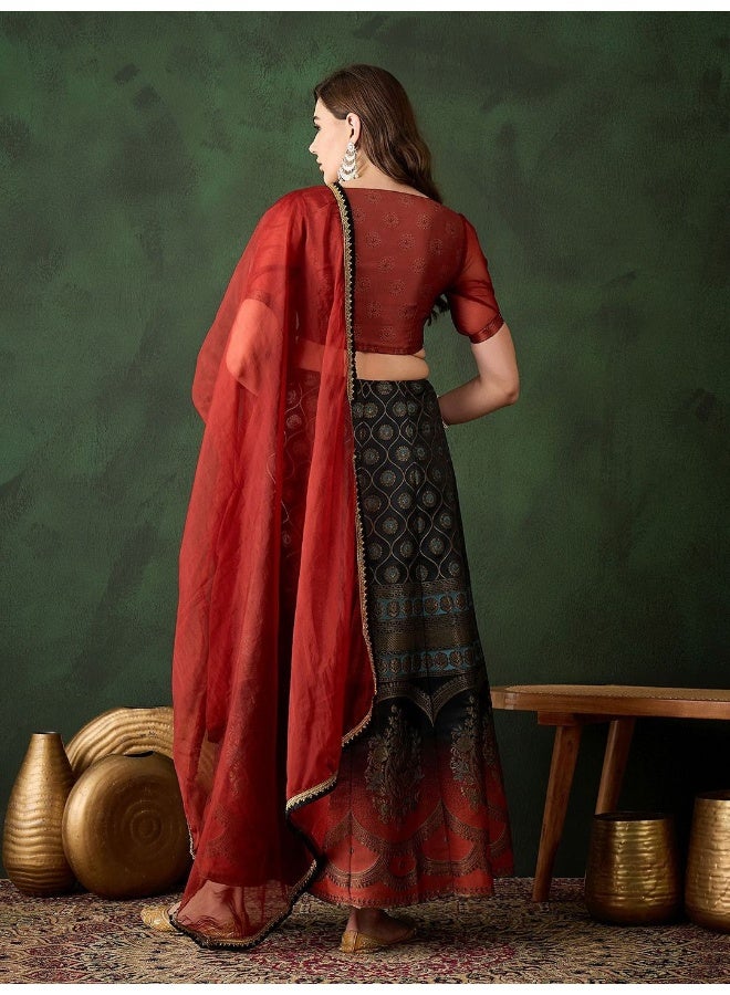 AKS Rust & Black Jacquard lehenga Choli  - Image 4
