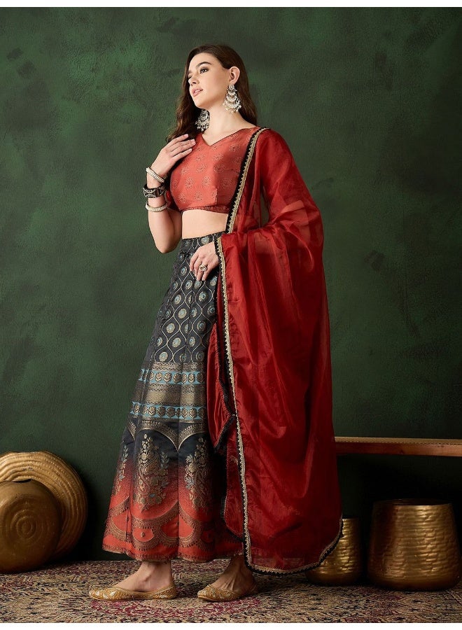 AKS Rust & Black Jacquard lehenga Choli  - Image 5
