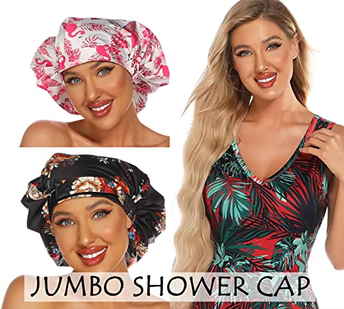 HIUMI Womens Shower Cap for Long Hair Luxury Shower Cap For Dreadlocks, Braids, Curls, Locs, Curly Hair，Mother's Day Gift （Black） - Image 3