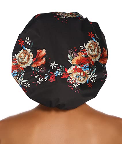 HIUMI Womens Shower Cap for Long Hair Luxury Shower Cap For Dreadlocks, Braids, Curls, Locs, Curly Hair，Mother's Day Gift （Black） - Image 4