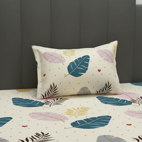 Filymore Flat Single bedsheet Floral Leaf Design bedcover with 1 Pillow Cover - 240 TC Soft Microfiber Bedspread for Single Size Bed Color Cream (90x60 inches) - Image 3