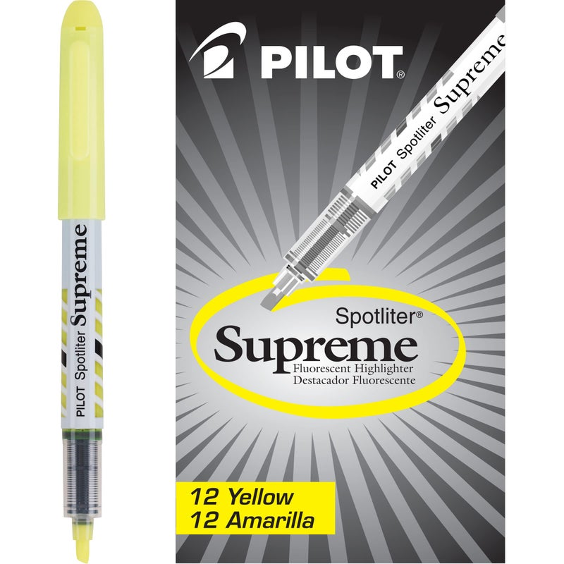 PILOT Spotliter Supreme Fluorescent Highlighters, Chisel Tip, Yellow, 12-Pack (16008) - Image 1