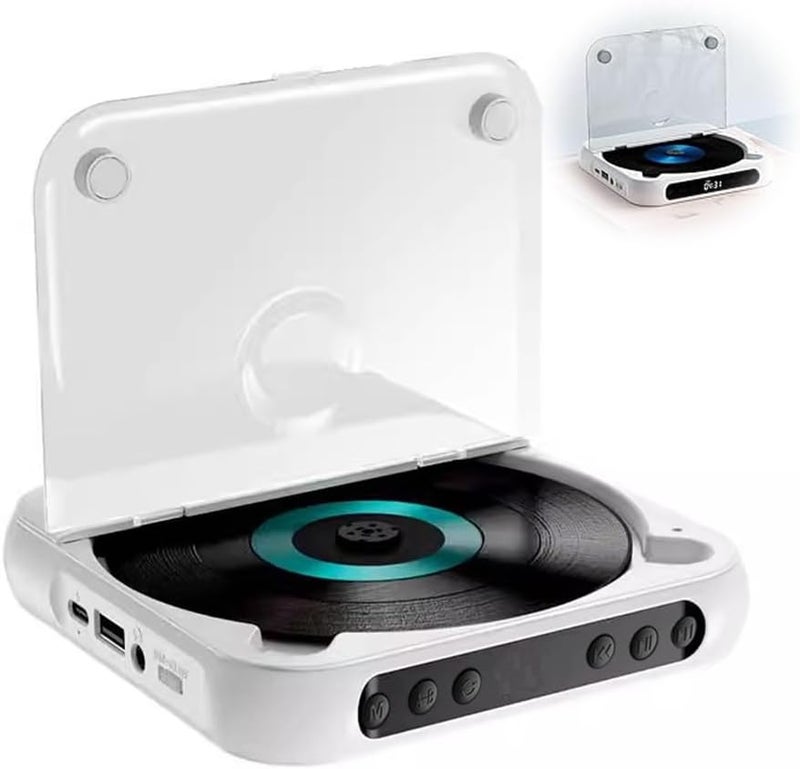 Bluetooth CD Player, Portable Rechargeable Personal CD Player for Car & Travel, with Headphones, LCD Touch Screen, Anti-Skip & Shockproof Design, Language Learning, White - Image 1