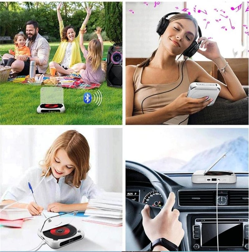 Bluetooth CD Player, Portable Rechargeable Personal CD Player for Car & Travel, with Headphones, LCD Touch Screen, Anti-Skip & Shockproof Design, Language Learning, White - Image 3