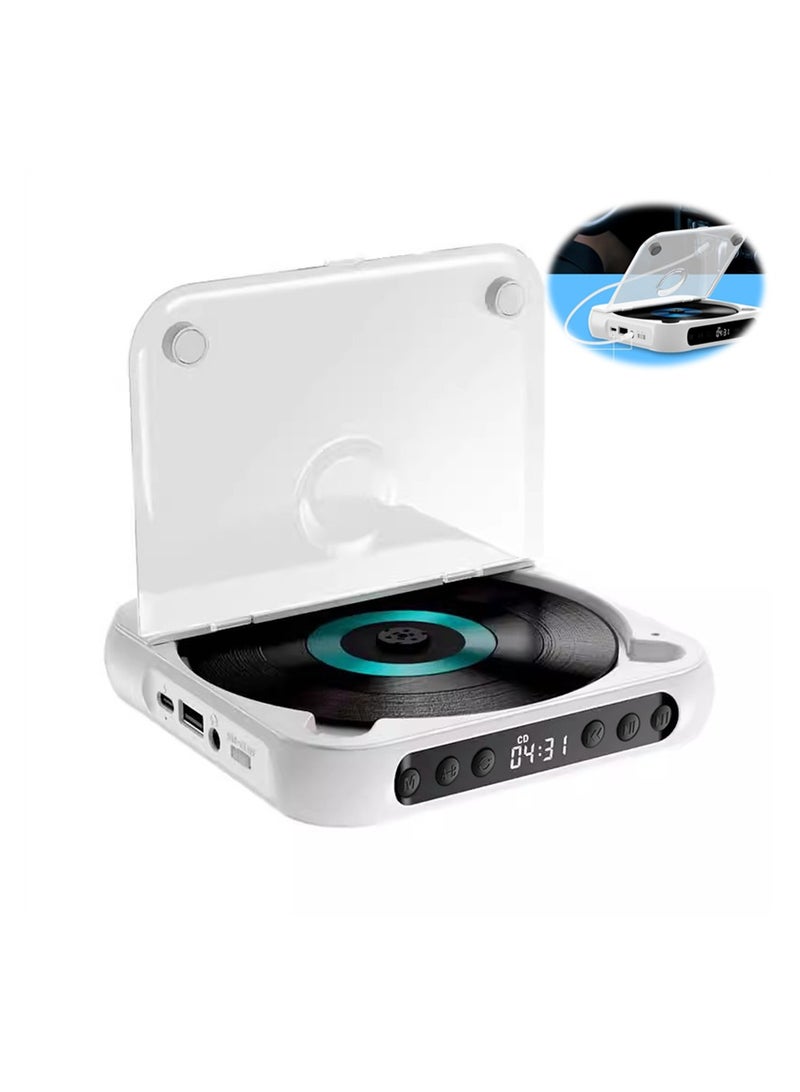 SYOSI Bluetooth CD Player, Portable Rechargeable Personal CD Player for Car & Travel, with Headphones, LCD Touch Screen, Anti-Skip & Shockproof Design, White - Image 1