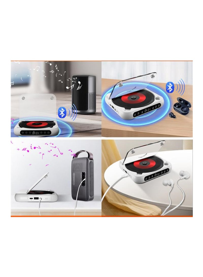 SYOSI Bluetooth CD Player, Portable Rechargeable Personal CD Player for Car & Travel, with Headphones, LCD Touch Screen, Anti-Skip & Shockproof Design, White - Image 2