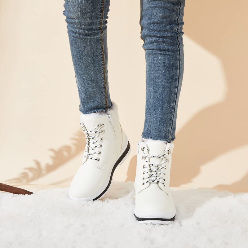 BABUDOG Womens Waterproof Ankle Boots for Outdoor (Non Slip Outsole),Fashion Combat Boots with Side Zipper,Warm Fur Lined Winter Snow Boots(White.US9) - Image 2