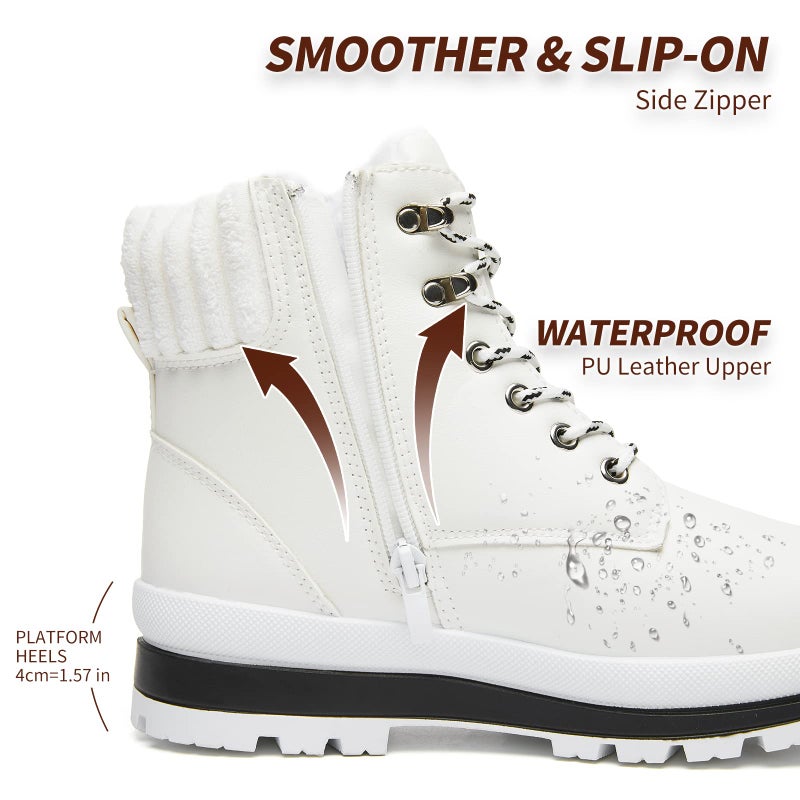 BABUDOG Womens Waterproof Ankle Boots for Outdoor (Non Slip Outsole),Fashion Combat Boots with Side Zipper,Warm Fur Lined Winter Snow Boots(White.US9) - Image 5