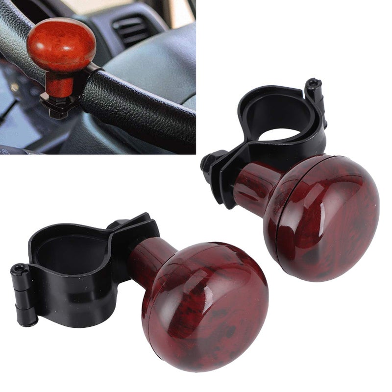 Akozon 2-Piece Steering Wheel Spinner 3.1 x 2.6 x 2 Inch Steering Wheel Knob Auxiliary Booster Aid Control Handle Mahogany Wood Grain Universal Grip Accessories - Image 5