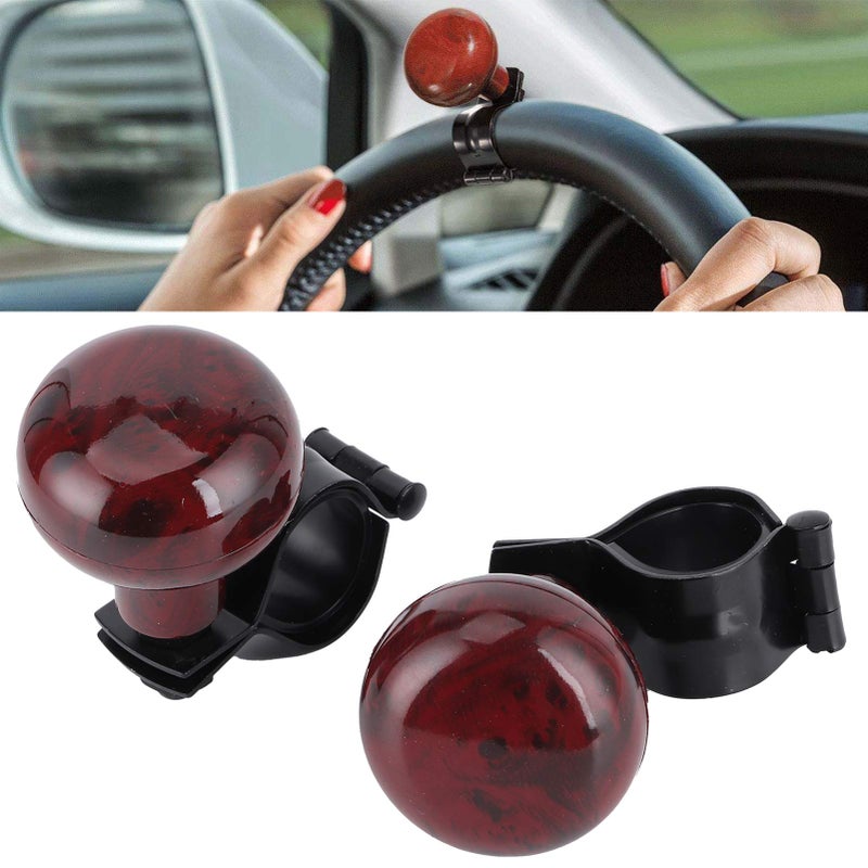 Akozon 2-Piece Steering Wheel Spinner 3.1 x 2.6 x 2 Inch Steering Wheel Knob Auxiliary Booster Aid Control Handle Mahogany Wood Grain Universal Grip Accessories - Image 1
