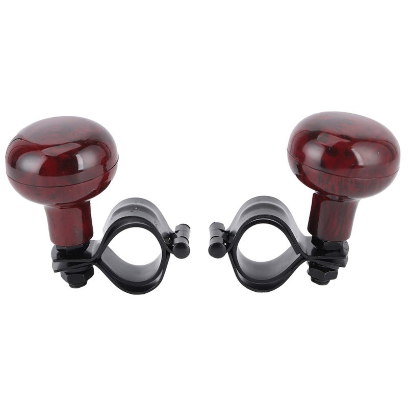 Akozon 2-Piece Steering Wheel Spinner 3.1 x 2.6 x 2 Inch Steering Wheel Knob Auxiliary Booster Aid Control Handle Mahogany Wood Grain Universal Grip Accessories - Image 2