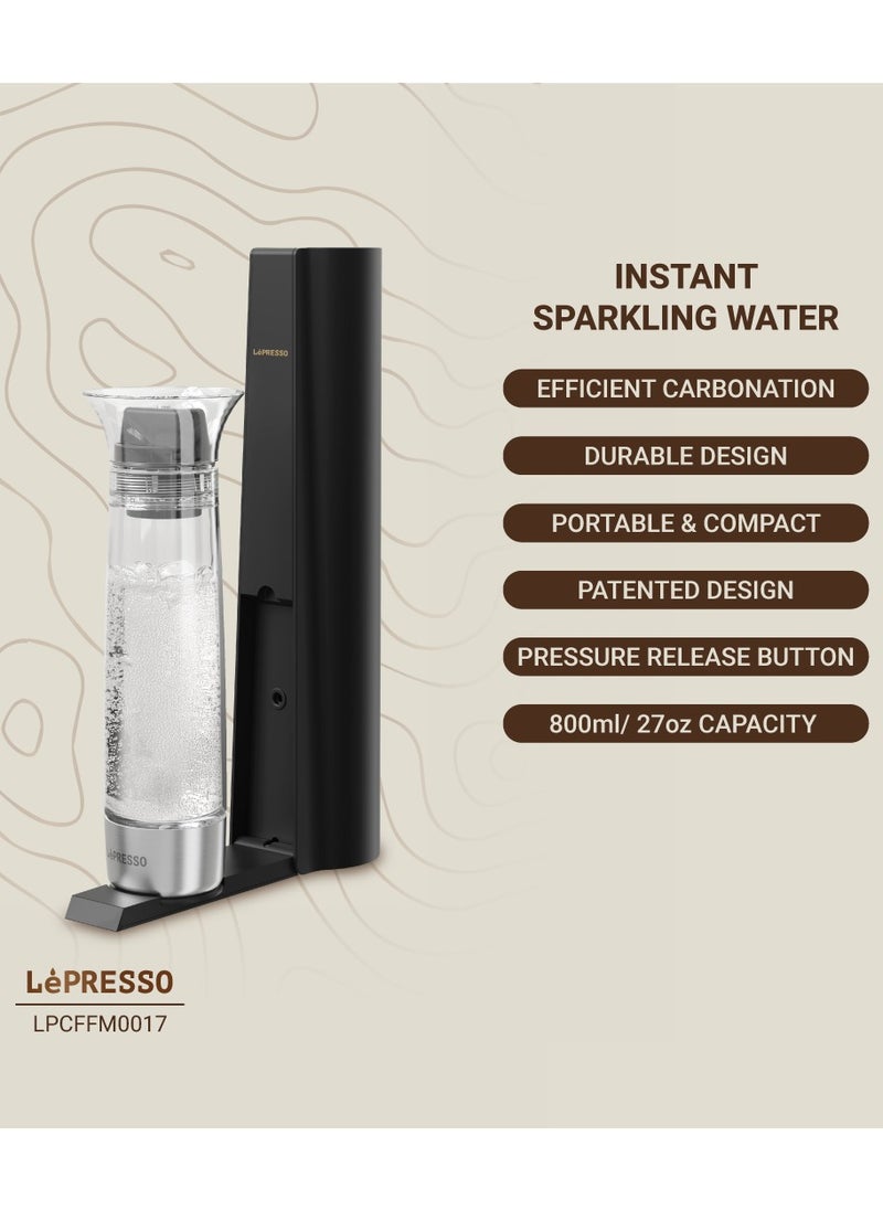 LePRESSO Sparkling Water Maker 800ml With Pressure Release Button / Portable & Compact / Durable Design / Efficient Carbonation - Black  - Image 2