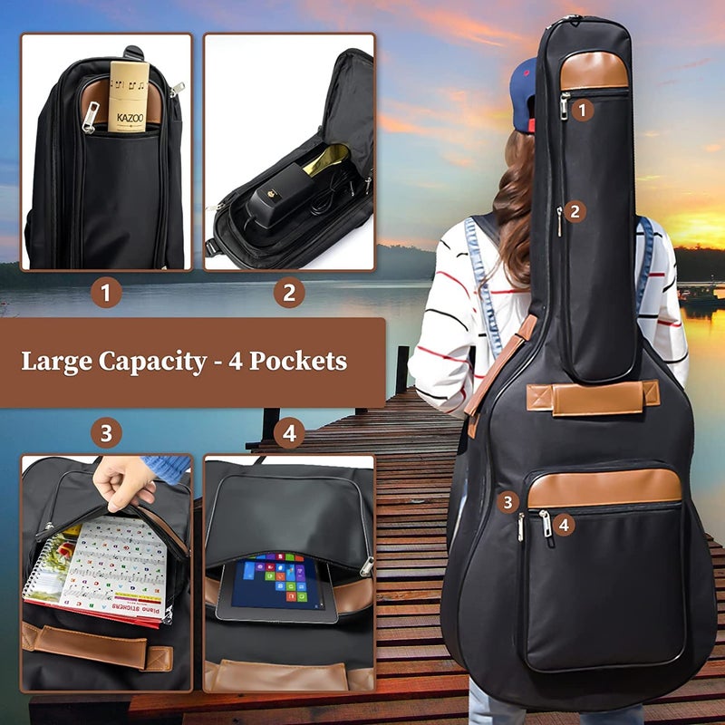 UNIQUE GALLERY Unique Acoustic Guitar Bag Cover Foam Padded for Havana FA391c 39-Inch Nylon Guitar Bag ( Black ) - Image 3