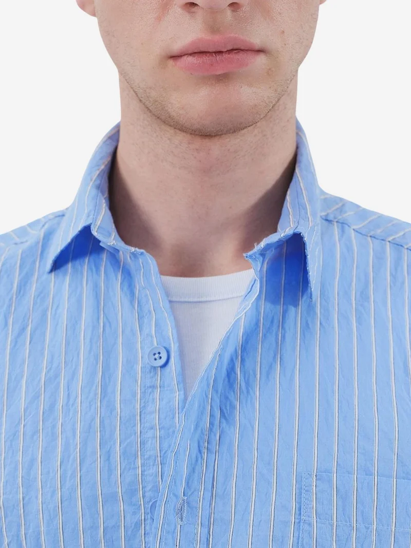 Giesto Powder Blue GIESTO Men's Striped Long Sleeve Shirt with Embroidery for Men | Best Price UAE