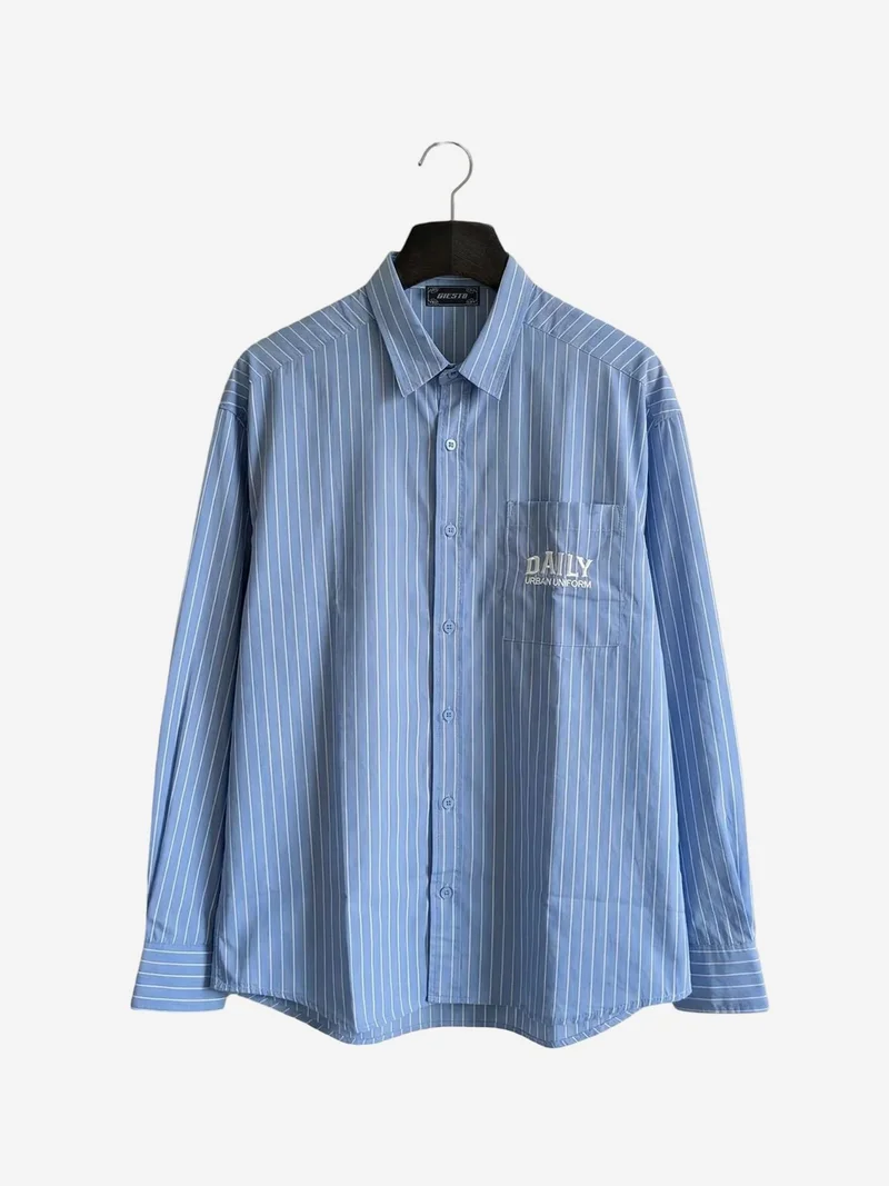 GIESTO Men's Striped Long Sleeve Shirt with Embroidery