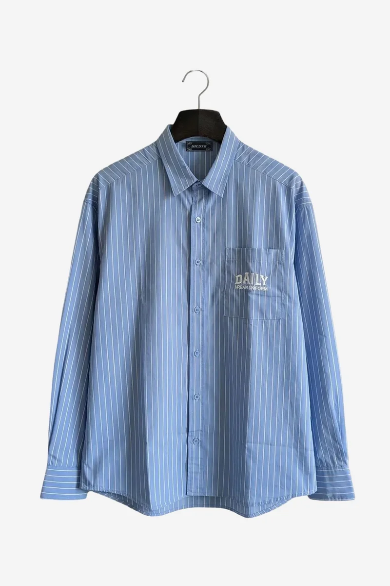 GIESTO Men's Striped Long Sleeve Shirt with Embroidery
