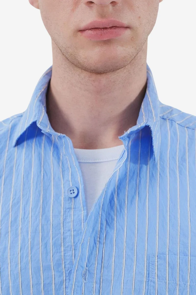 Giesto Powder Blue GIESTO Men's Striped Long Sleeve Shirt with Embroidery for Men | Best Price UAE