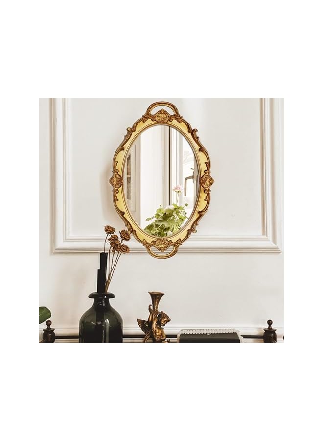 The Bros Oval Antique Decorative Wall Mirror Vintage Hanging Mirror Living-Room Dresser Decor Wall Mounted Mirror Elegant European Wall Hanging Dressing Mirror Decor for Bathroom Bedroom - Image 3