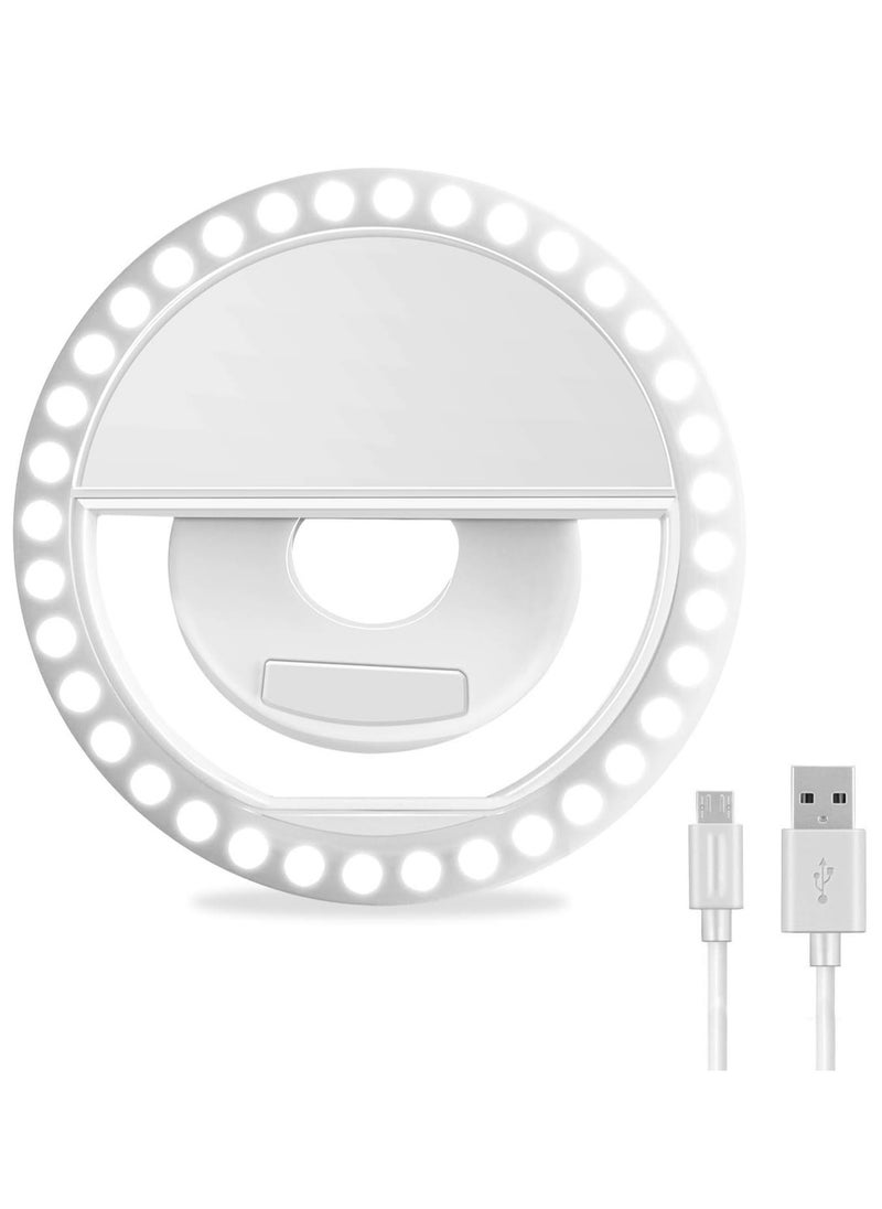 Generic Selfie Ring Light, Rechargeable Portable Clip-on Selfie Fill Light with 36 LED for iPhone/Android Smart Phone Photography, Camera Video, Girl Makes up (White)  - Image 1