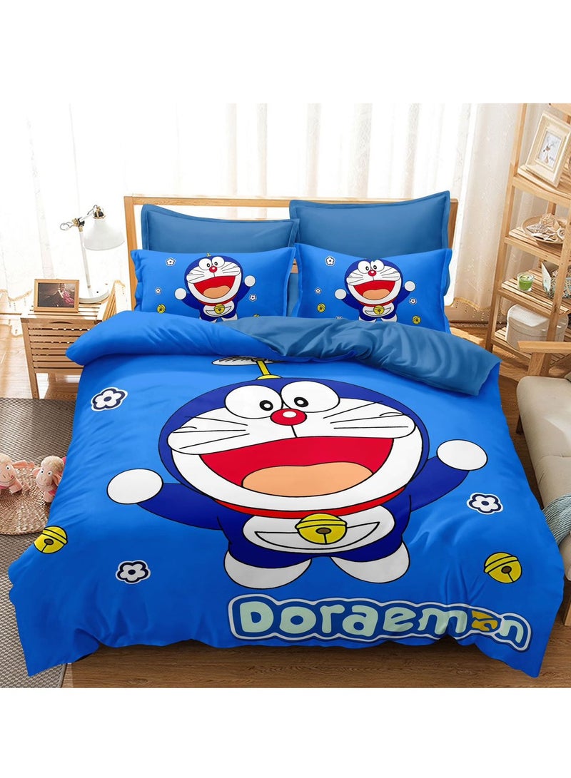 HAPPY MOOD 4-Piece Single Size Duvet Cover and Fitted Bed Sheet Set Cotton 160 X 210cm 