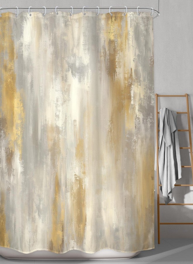 LGhtyro Abstract White and Gold Shower Curtain Bathroom Set 71Wx71H Inches Modern Marble Boho Ombre Minimalist Retro Vintage Oil Painting Bath Accessories Aesthetic Art Home Decor Fabric 12 Pack Hooks - Image 2