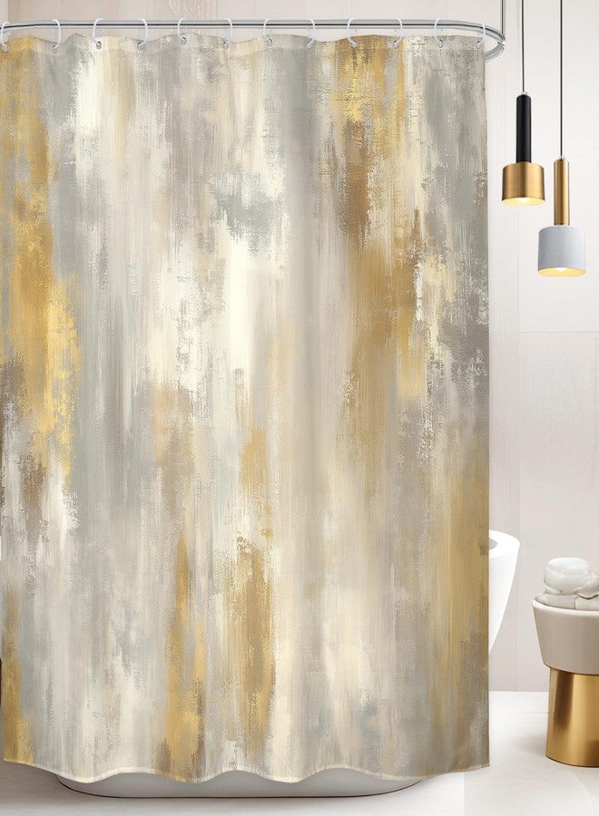 LGhtyro Abstract White and Gold Shower Curtain Bathroom Set 71Wx71H Inches Modern Marble Boho Ombre Minimalist Retro Vintage Oil Painting Bath Accessories Aesthetic Art Home Decor Fabric 12 Pack Hooks - Image 1