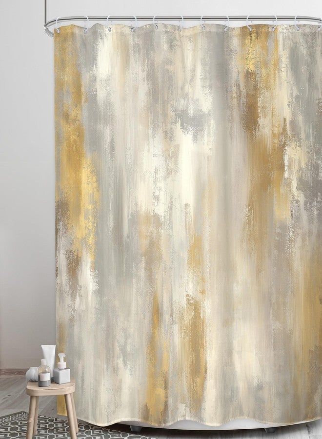 LGhtyro Abstract White and Gold Shower Curtain Bathroom Set 71Wx71H Inches Modern Marble Boho Ombre Minimalist Retro Vintage Oil Painting Bath Accessories Aesthetic Art Home Decor Fabric 12 Pack Hooks - Image 3