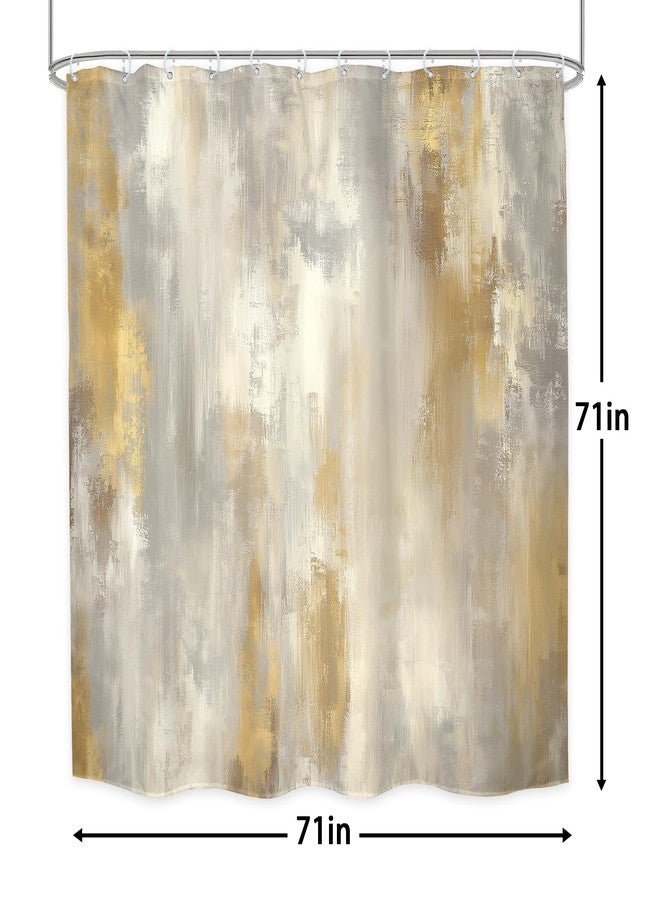 LGhtyro Abstract White and Gold Shower Curtain Bathroom Set 71Wx71H Inches Modern Marble Boho Ombre Minimalist Retro Vintage Oil Painting Bath Accessories Aesthetic Art Home Decor Fabric 12 Pack Hooks - Image 5