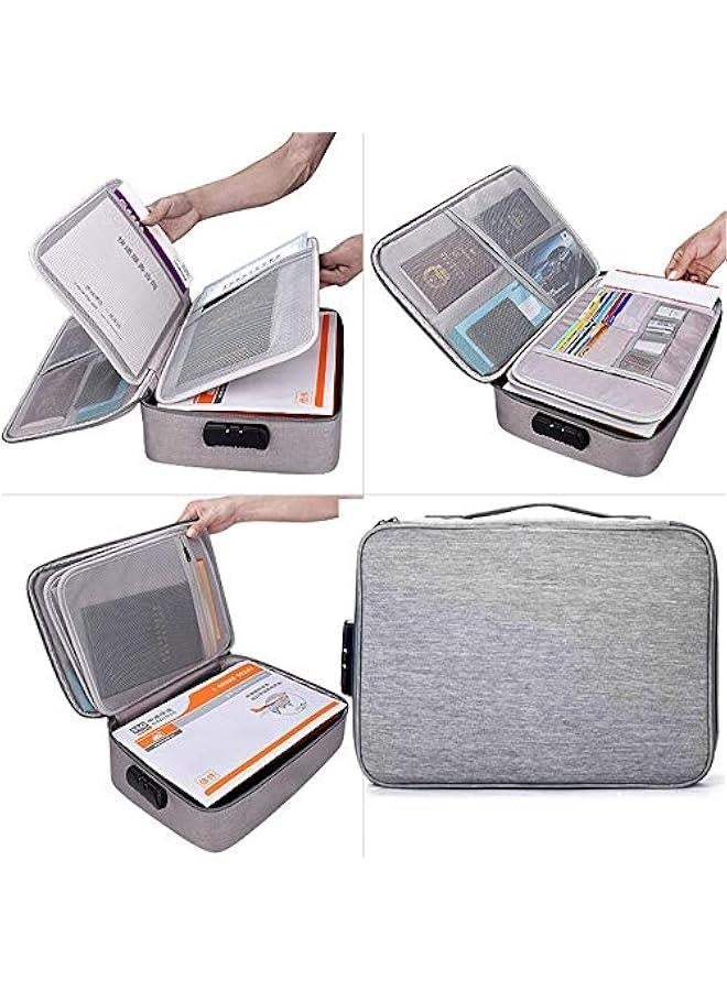 Oxford Document Organizer with Code Lock, Multi-Layer Storage Pouch Credential Bag, Portable Bag Without Vibration for MacBook,Passport,Package File Pocket with 2 Separators (Grey) - Image 2