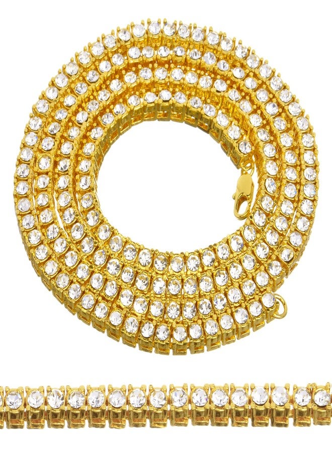 METALTREE98 4 mm 20" 22" 24" Triple Tennis Chain Set Men's CZ Stone Iced Bling Necklace (Gold Toned) - Image 3
