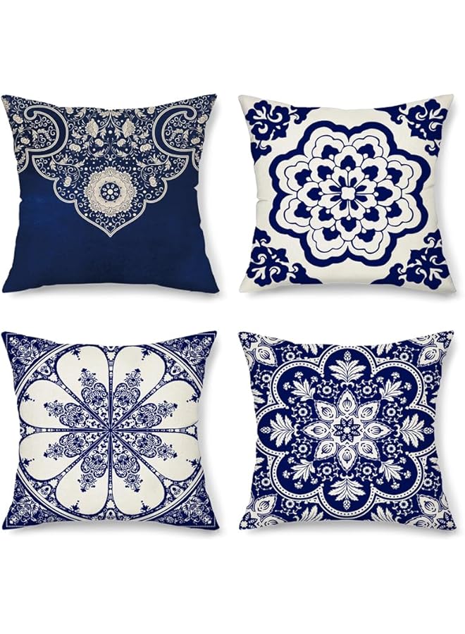 The Bros 4pcs Cushion Cover 45x45cm Pillow Cases Throw Pillow Covers for Sofa Couch Living room Bed Home Décor Blue White Porcelain - Image 1