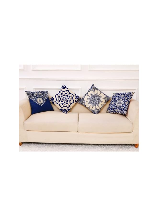 The Bros 4pcs Cushion Cover 45x45cm Pillow Cases Throw Pillow Covers for Sofa Couch Living room Bed Home Décor Blue White Porcelain - Image 4