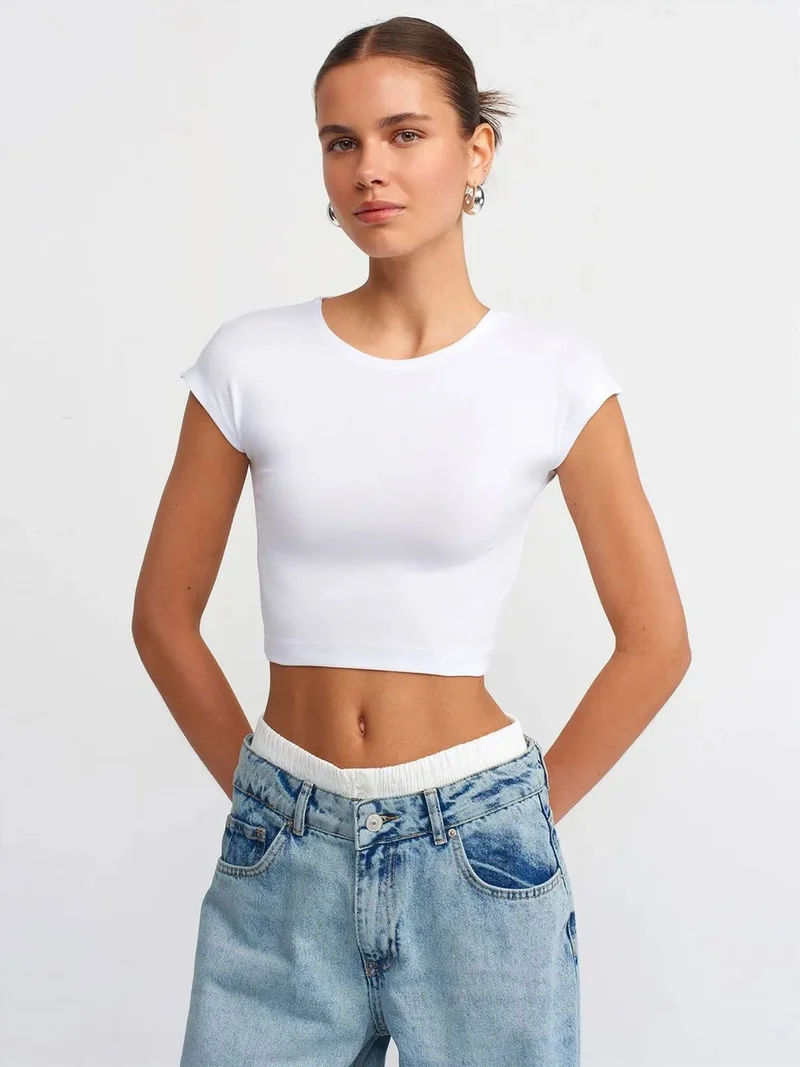 ديلفين DILVIN Slim Fit Crop Jersey Blouse