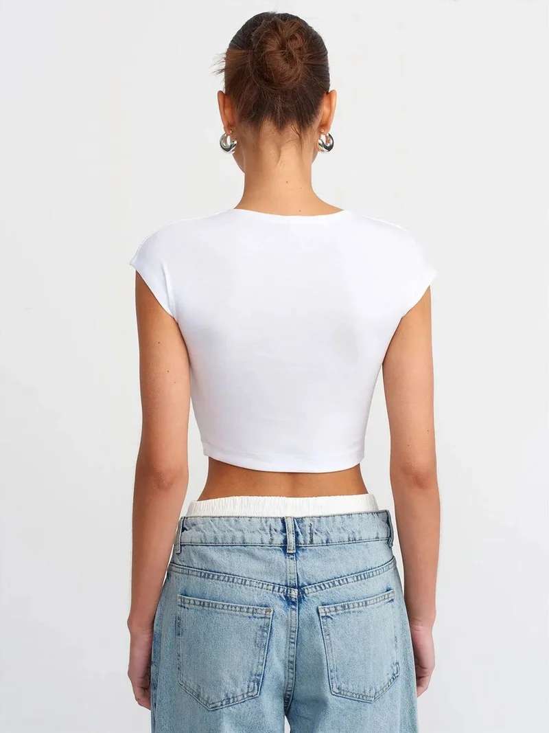 ديلفين DILVIN Slim Fit Crop Jersey Blouse