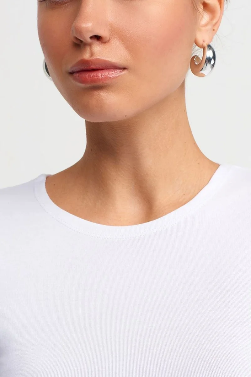 Dilvin White DILVIN Slim Fit Crop Jersey Blouse for Women | Best Price UAE