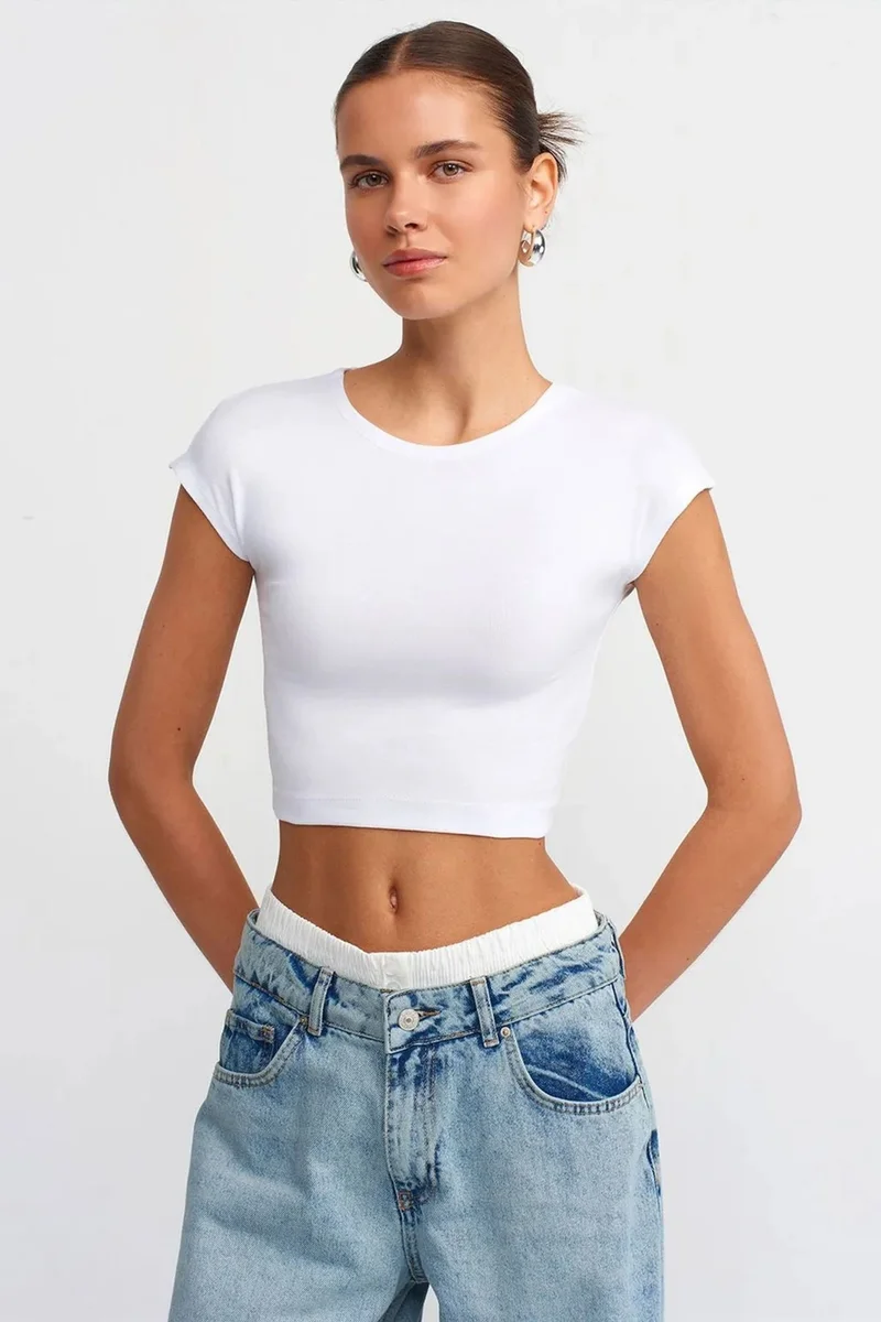 DILVIN Slim Fit Crop Jersey Blouse