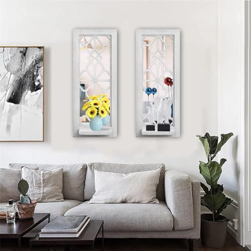 ZEXUIRU 2 Set. Rustic Candle Sconces Living Room Bedroom Entryway Wood Mirrored, Farmhouse, Carved Frame Wall-Mount Wooden Candle Holders Wall Decor Hanging Handmade Holder - Distressed White - Image 5