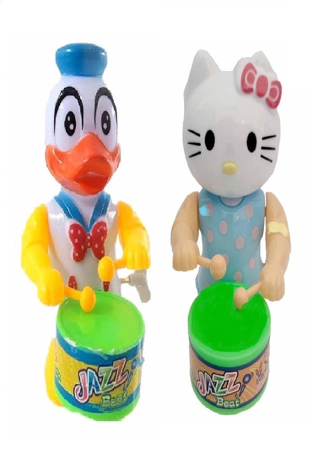 SHANVI Toys Key-Operated Cute Drummer Toy for Toddler Kids Birthday Gift Birthday Return Gift Drumming and Dancing Action Pack of 2. (Duck_Kitty New -02) - Image 1