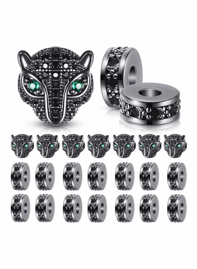 SYOSI 24 Pieces Leopard Head Spacer Bead, Antique Bead Large Hole Loose Bead Animal Cubic Zirconia Connector Charm for Men DIY Bracelet Jewelry Making  - Image 1