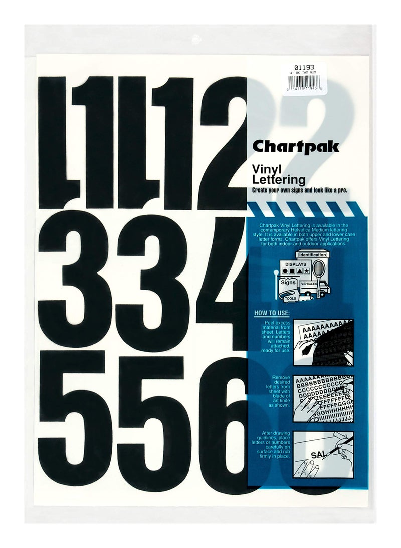 Chartpak SelfAdhesive Vinyl Numbers 4 High Black 23 Per Pack 01193