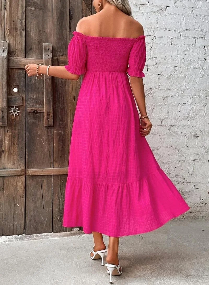 يونيكي Pink Off-Shoulder Smocked Maxi Dress