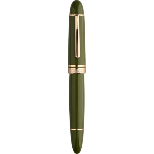 erofa Majohn P140 Fountain Pen NO.8 Medium Nib, Brass Piston System Large Capacity Green Acrylic Writing Pen with Box - Image 1