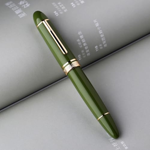 erofa Majohn P140 Fountain Pen NO.8 Medium Nib, Brass Piston System Large Capacity Green Acrylic Writing Pen with Box - Image 3