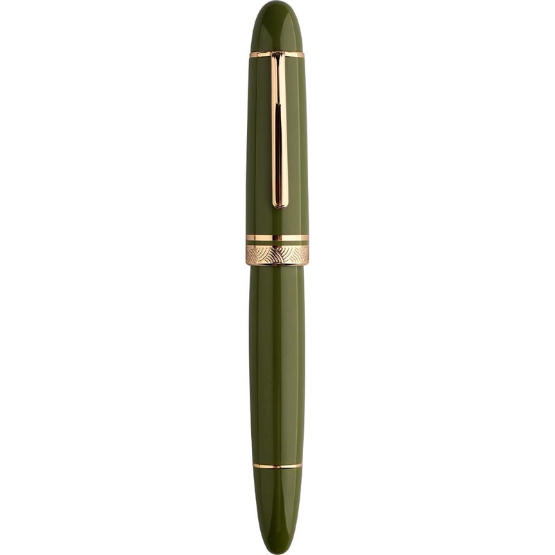 erofa Majohn P140 Fountain Pen NO.8 Medium Nib, Brass Piston System Large Capacity Green Acrylic Writing Pen with Box - Image 4