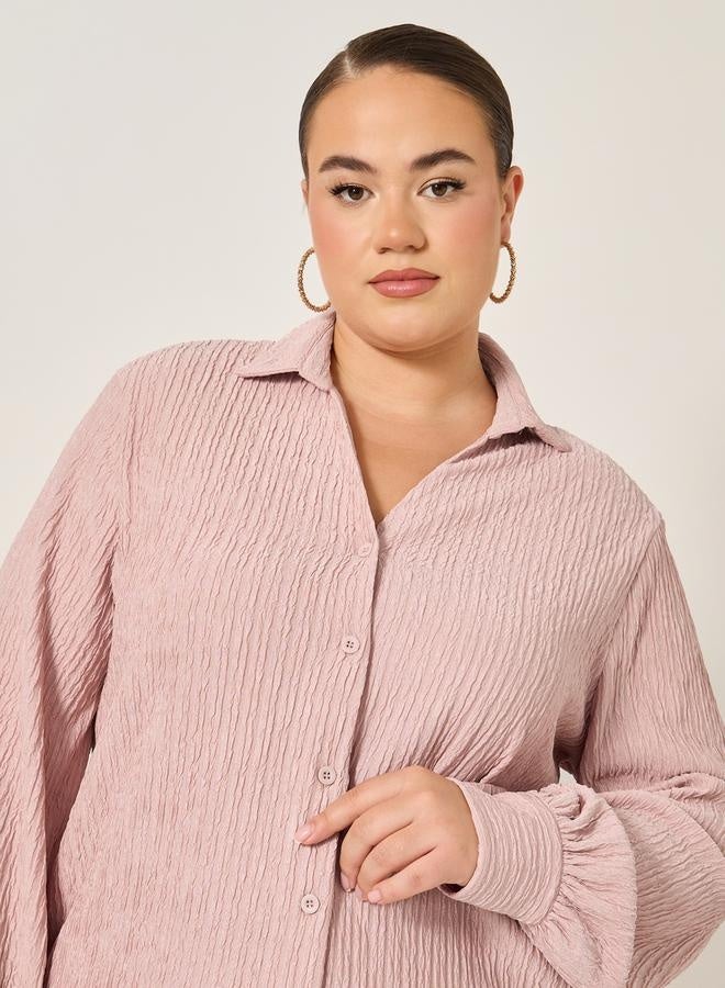 Styli Plus Size Textured Balloon Sleeve Shirt - Image 4