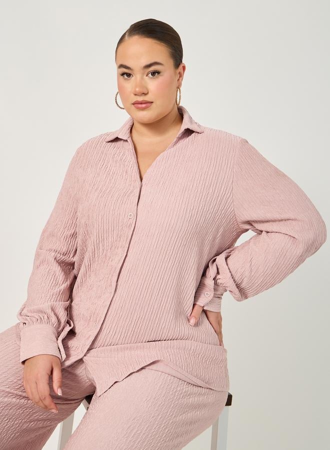 Styli Plus Size Textured Balloon Sleeve Shirt - Image 1
