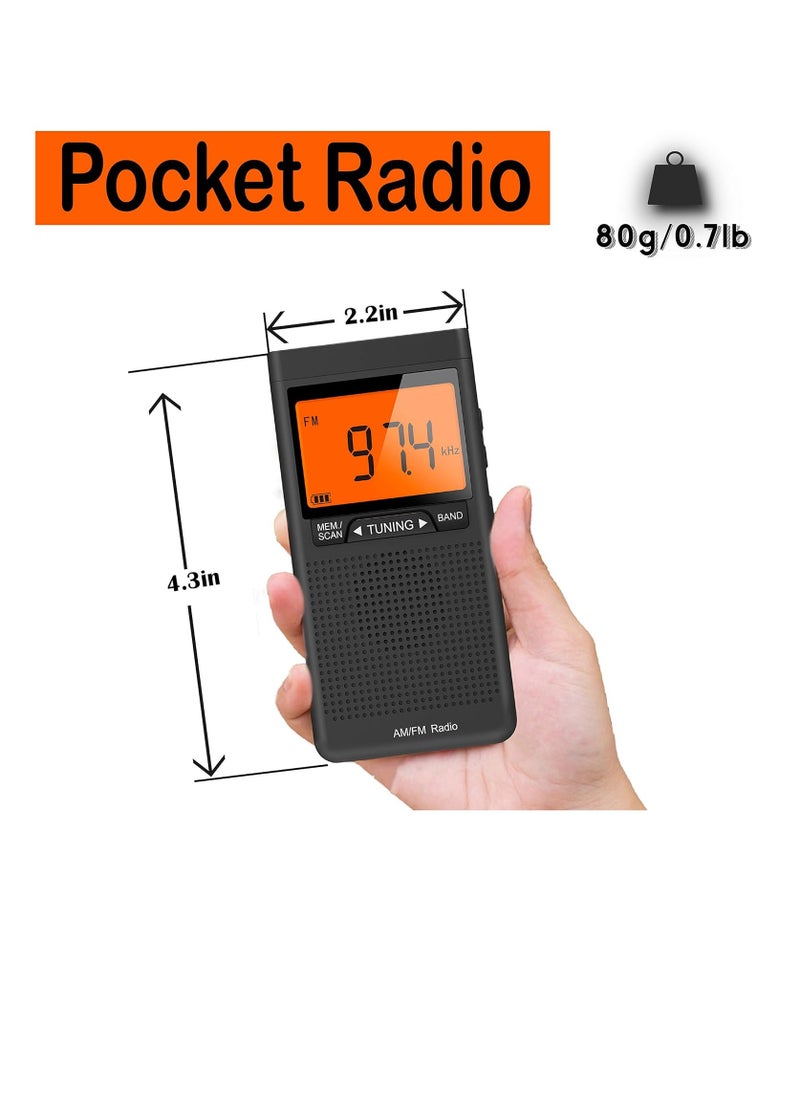Generic - AM FM Portable Radio with Best Reception, Pocket Transistor Radio with Big Digital Screen, Stereo Earphone Jack, Sleep Timer and Alarm Clock Operated by 2 AAA Batteries for Jogging, Walking - Image 1