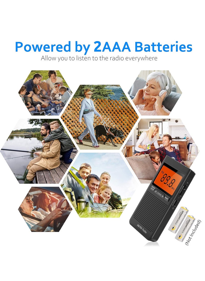 Generic - AM FM Portable Radio with Best Reception, Pocket Transistor Radio with Big Digital Screen, Stereo Earphone Jack, Sleep Timer and Alarm Clock Operated by 2 AAA Batteries for Jogging, Walking - Image 1