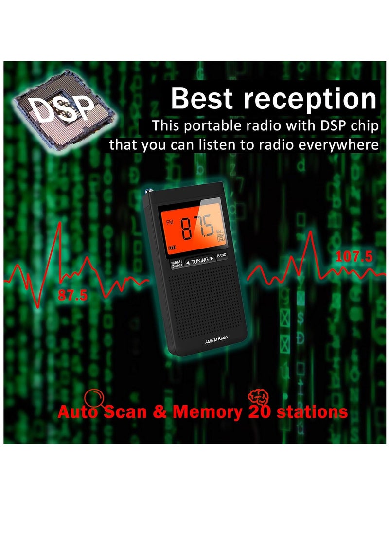 Generic - AM FM Portable Radio with Best Reception, Pocket Transistor Radio with Big Digital Screen, Stereo Earphone Jack, Sleep Timer and Alarm Clock Operated by 2 AAA Batteries for Jogging, Walking - Image 1
